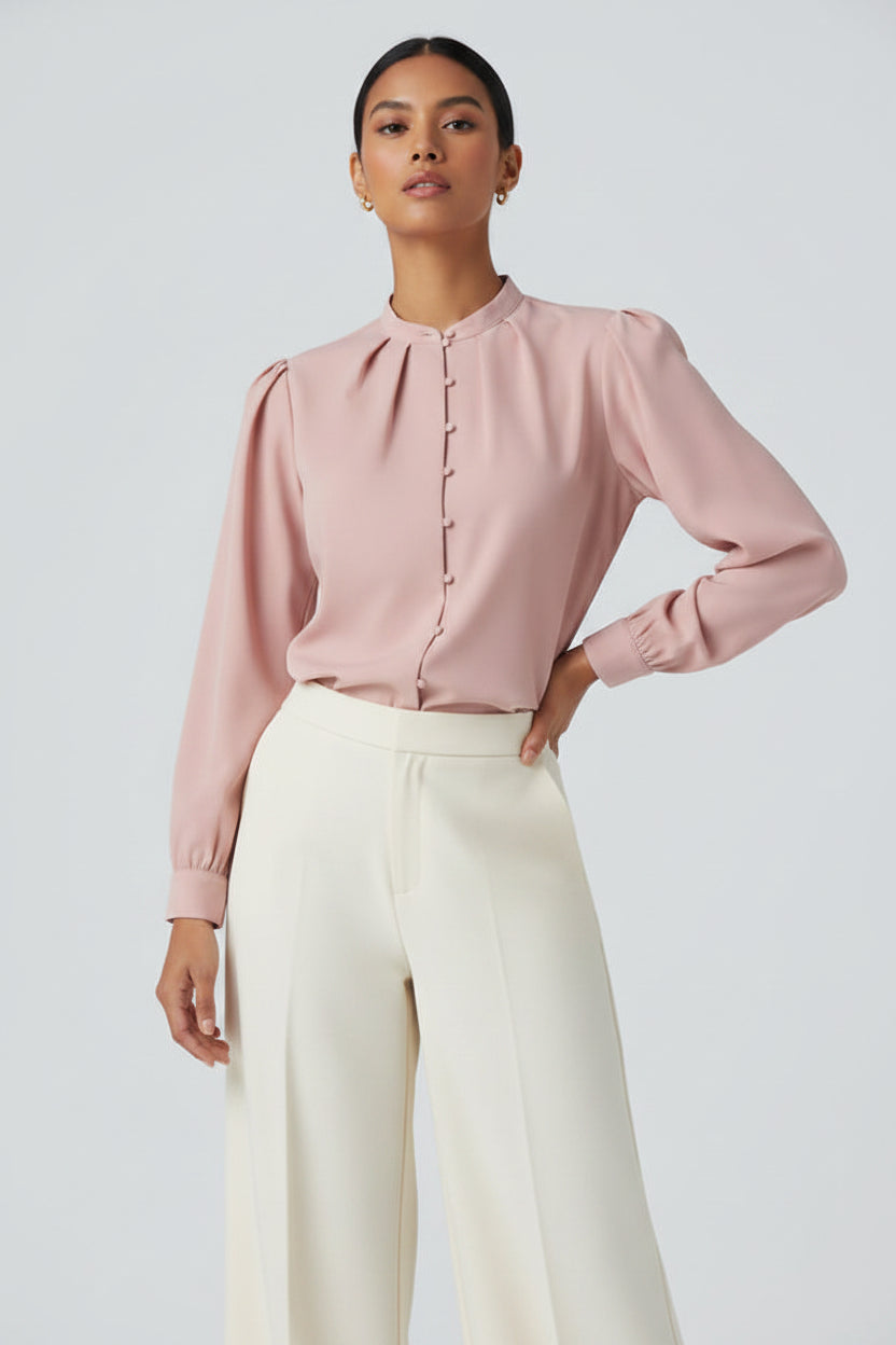 Women’s Long Sleeve High Neck Blouse – Modern Casual & Workwear Fashion Top