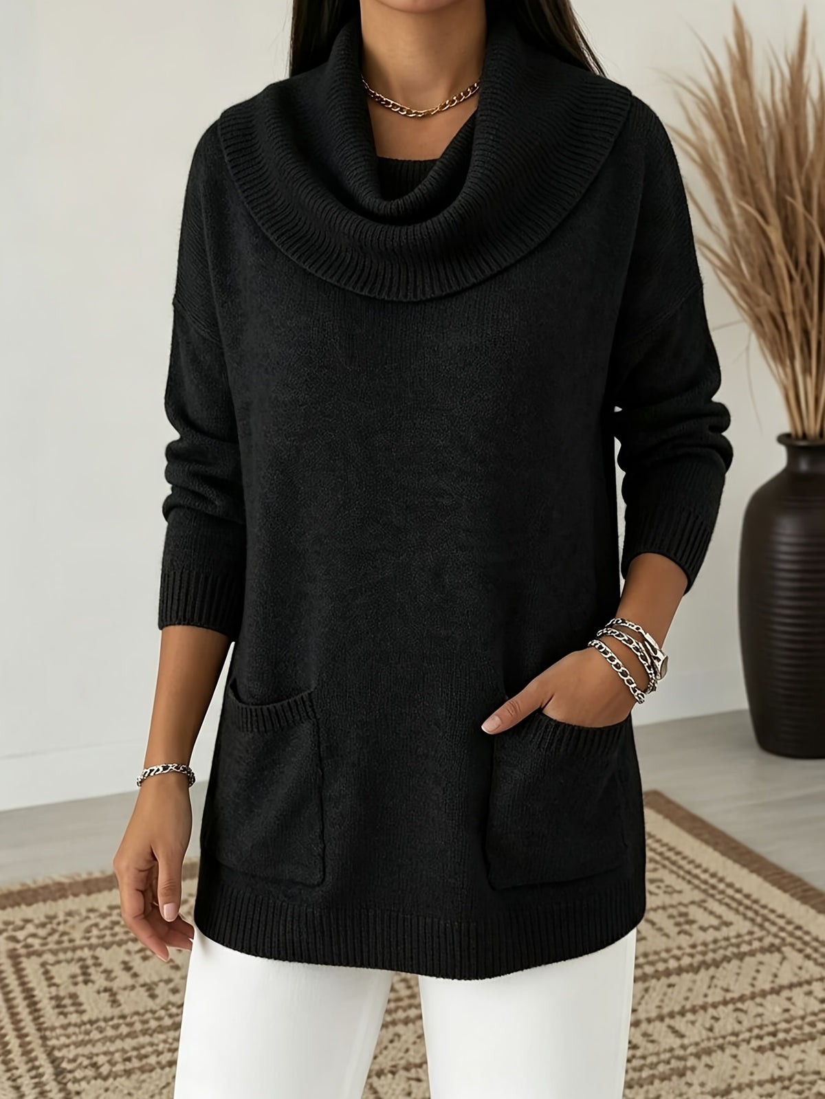 Plus Size, MVQH Women's Plus-Size Oversized Slouchy Turtleneck Sweater - Loose Pullover with, Warm Winter Sweater Suitable for Fall/Winter, Machine Washable Cozy Sweater for Layering, Casual & Office Wear (No Transparency)
