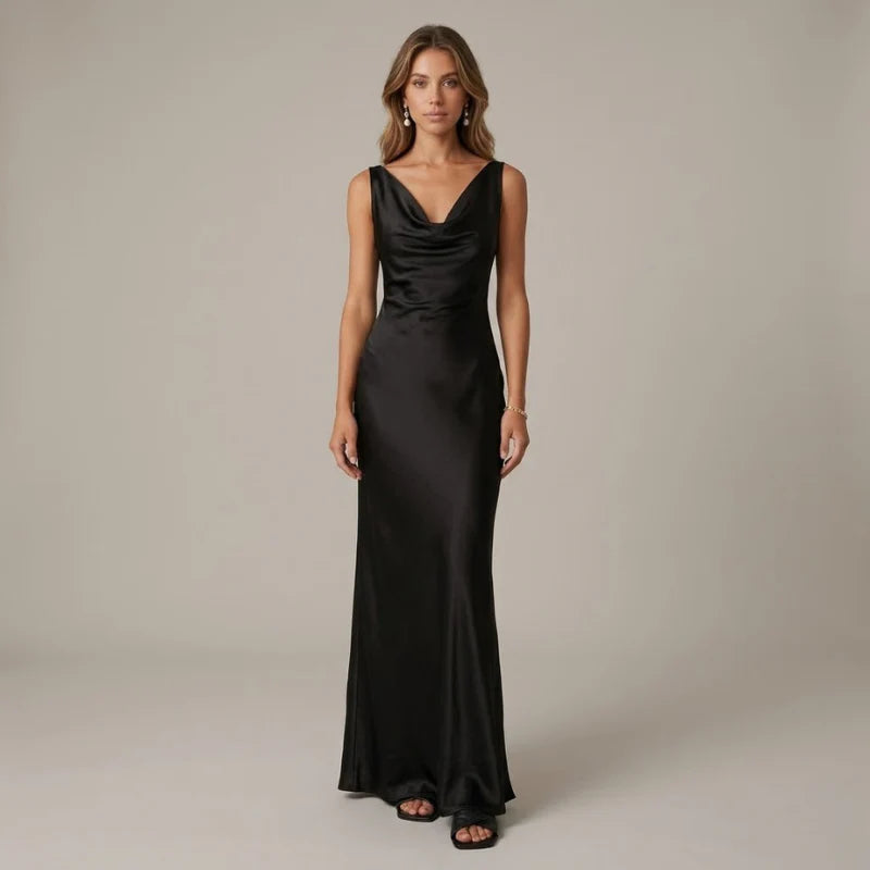 Women’s Glam Maxi Dress – Elegant Curve-Enhancing Dress with Cowl Neck Design