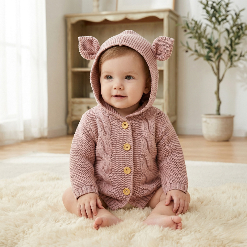 Adorable Baby Hoodie Cardigan – Cozy Sweater with Cute Animal Ears