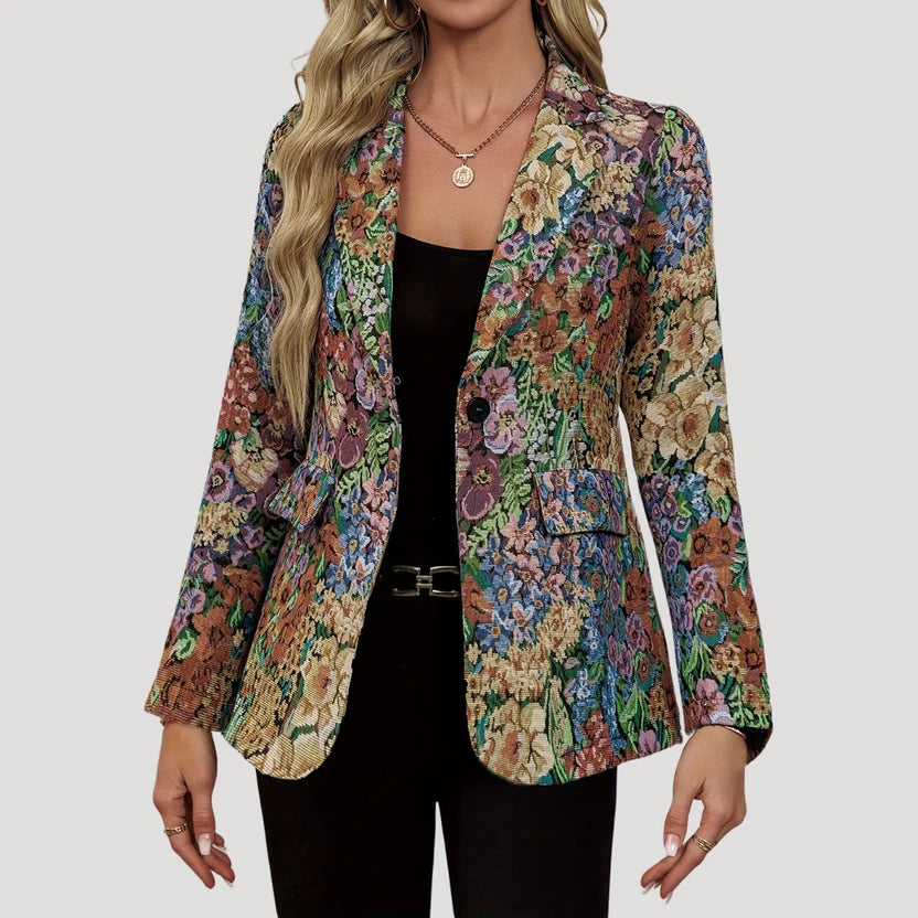 Women’s Vintage Floral Blazer – Elegant Tailored Tapestry Jacket