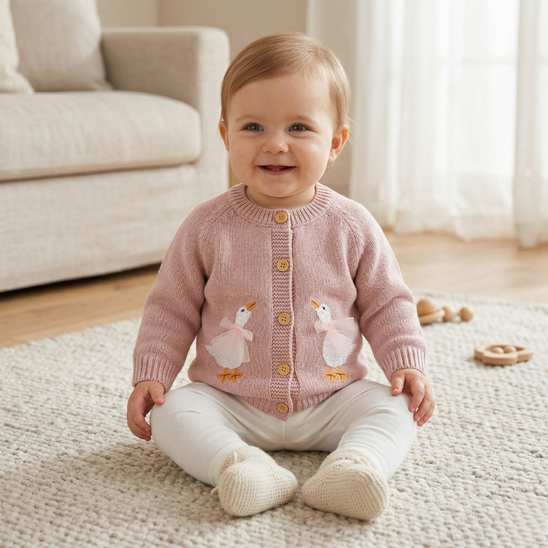 Adorable Duck-Themed Baby Knit Cardigan – Cozy Coat for Newborns & Toddlers