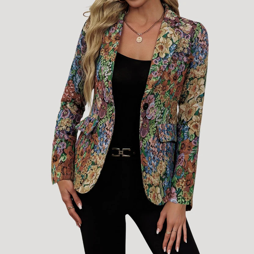 Women’s Vintage Floral Blazer – Elegant Tailored Tapestry Jacket