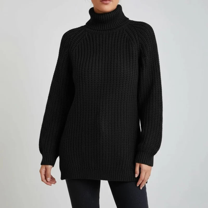 Women’s Oversized High-Neck Knit Sweater – Cozy Warm Relaxed Fit Pullover