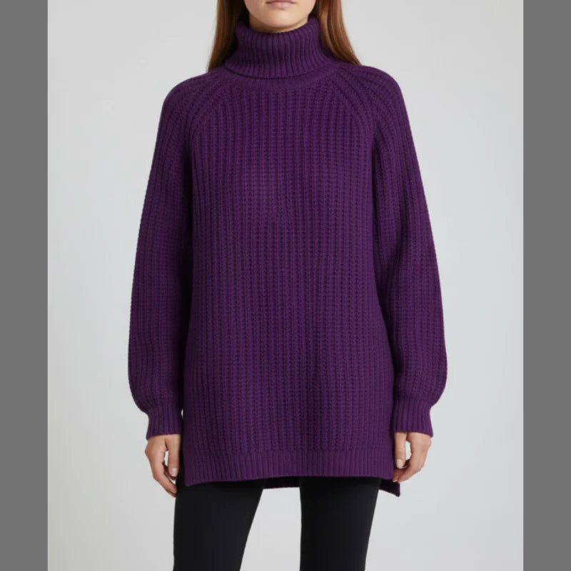 Women’s Oversized High-Neck Knit Sweater – Cozy Warm Relaxed Fit Pullover