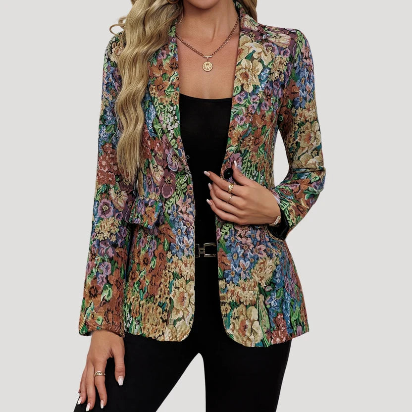 Women’s Vintage Floral Blazer – Elegant Tailored Tapestry Jacket