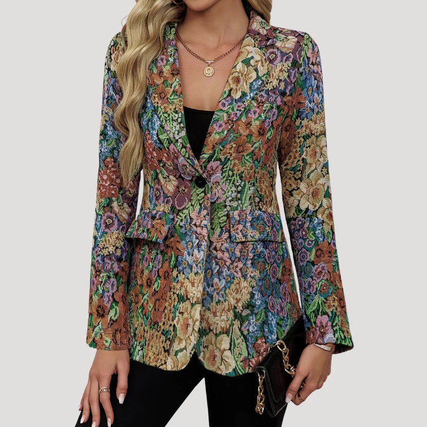 Women’s Vintage Floral Blazer – Elegant Tailored Tapestry Jacket