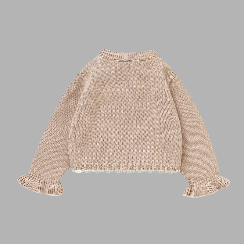 Adorable Baby Sweater Coat – Embroidered Floral Ruffle Knit