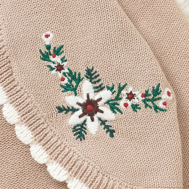 Adorable Baby Sweater Coat – Embroidered Floral Ruffle Knit