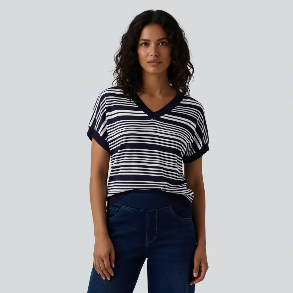 Women's Striped V-Neck Summer Tee – Relaxed Fit Lightweight Casual Daily Top