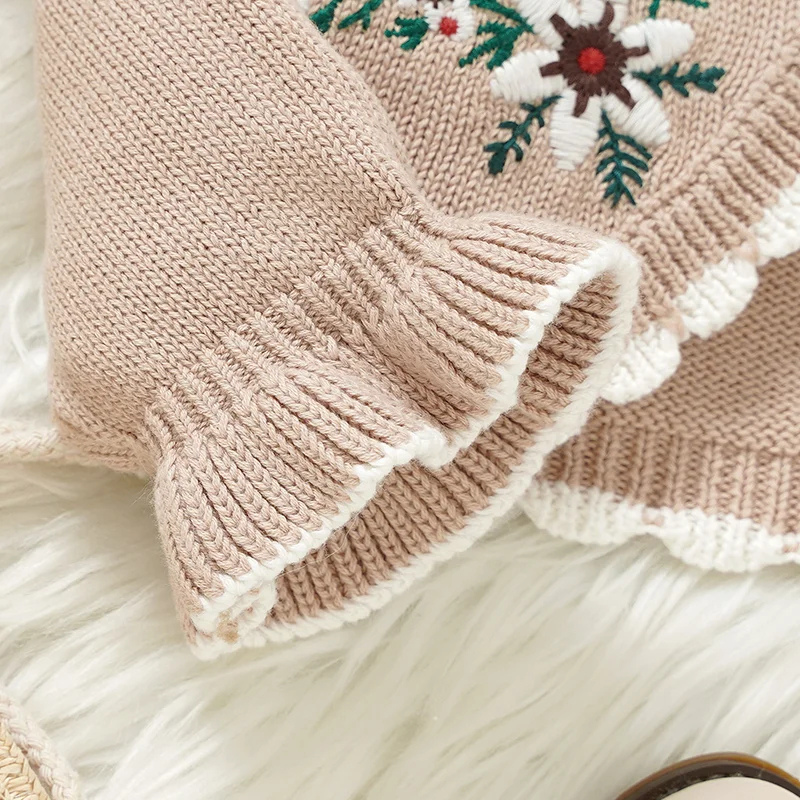Adorable Baby Sweater Coat – Embroidered Floral Ruffle Knit