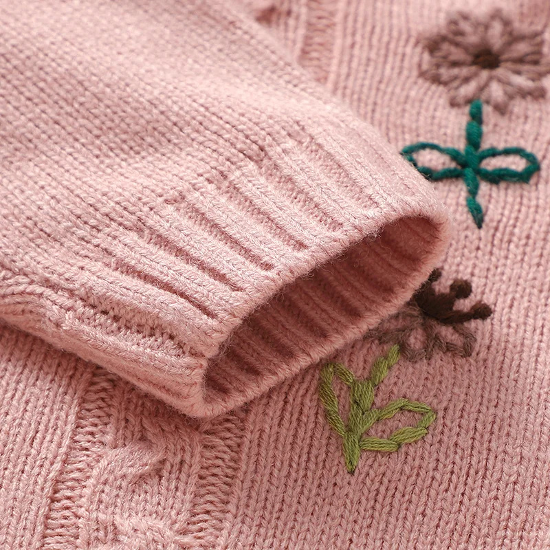 Stylish Baby Girl Coat – Long Sleeve Embroidered Knit Jacket