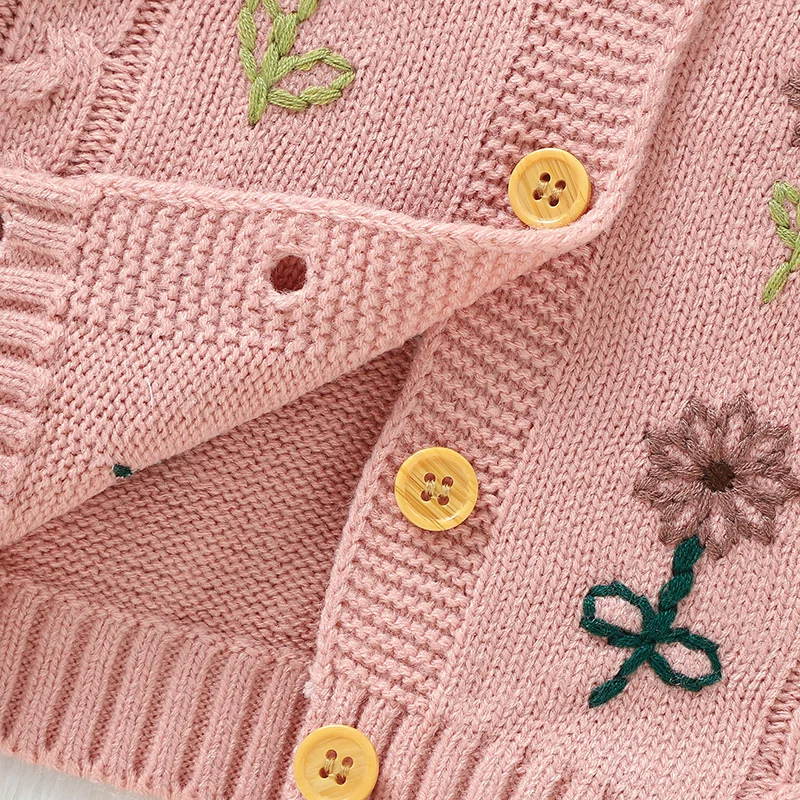 Stylish Baby Girl Coat – Long Sleeve Embroidered Knit Jacket