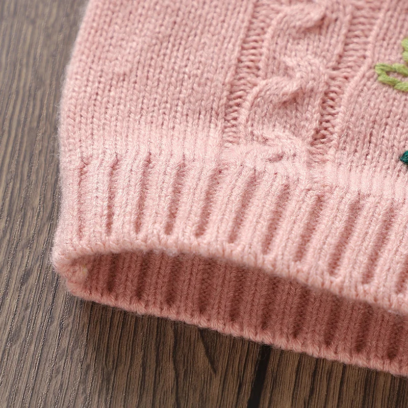 Stylish Baby Girl Coat – Long Sleeve Embroidered Knit Jacket