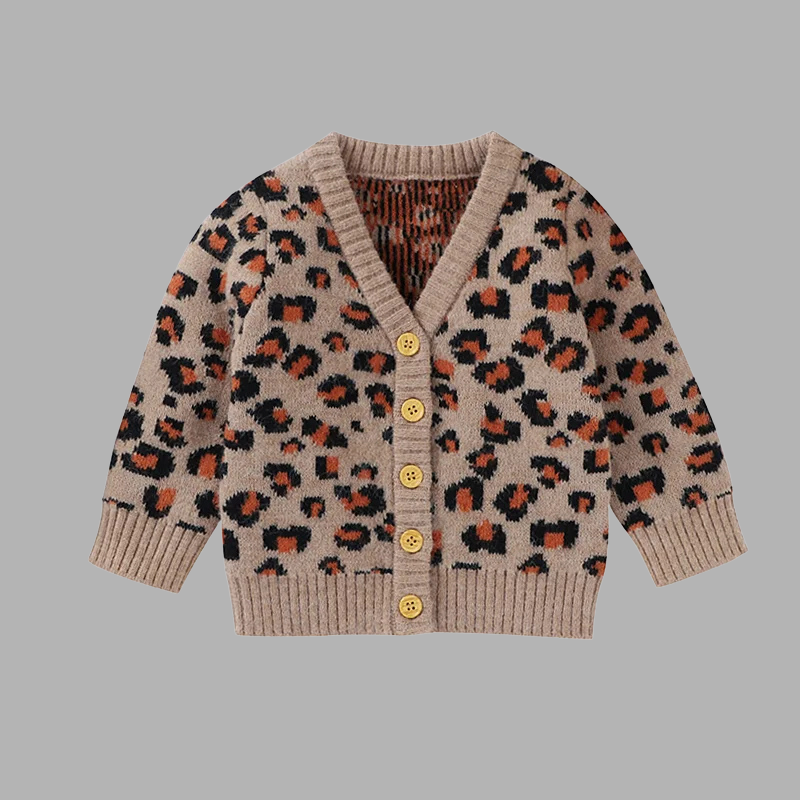 Trendy Baby Girl Leopard Print Cardigan – Cozy & Stylish Knit Sweater