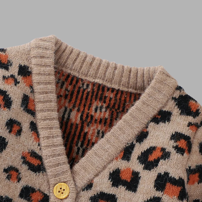 Trendy Baby Girl Leopard Print Cardigan – Cozy & Stylish Knit Sweater