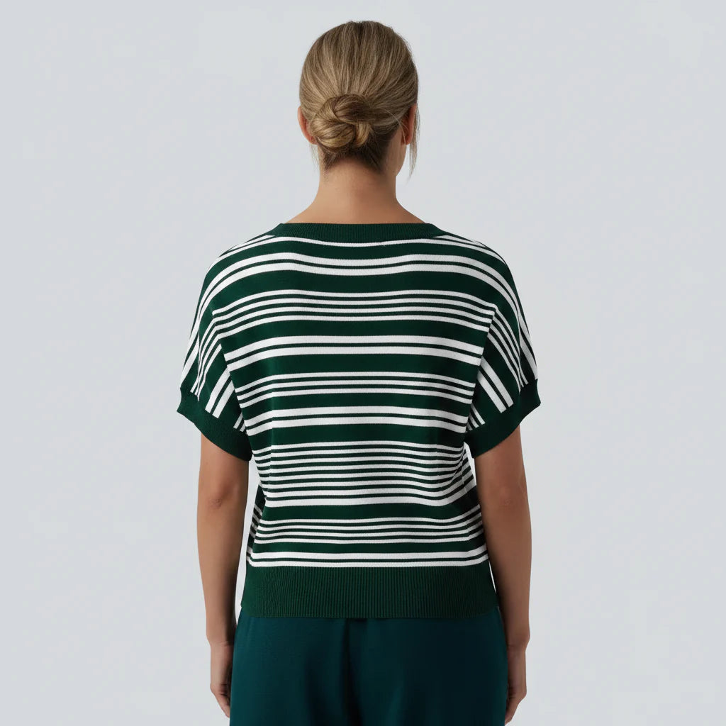 Women's Striped V-Neck Summer Tee – Relaxed Fit Lightweight Casual Daily Top
