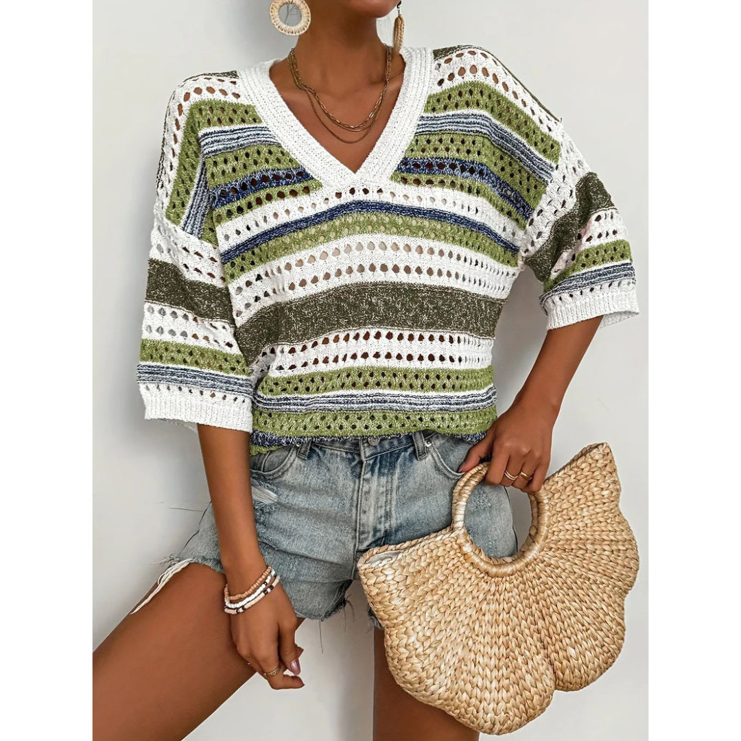 Women’s Oversized Hollow Knit Top – Breathable Relaxed Fit Plus-Size Friendly Sweater Style