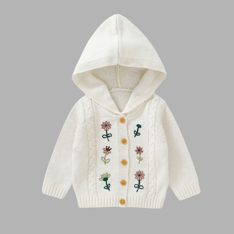 Stylish Baby Girl Coat – Long Sleeve Embroidered Knit Jacket