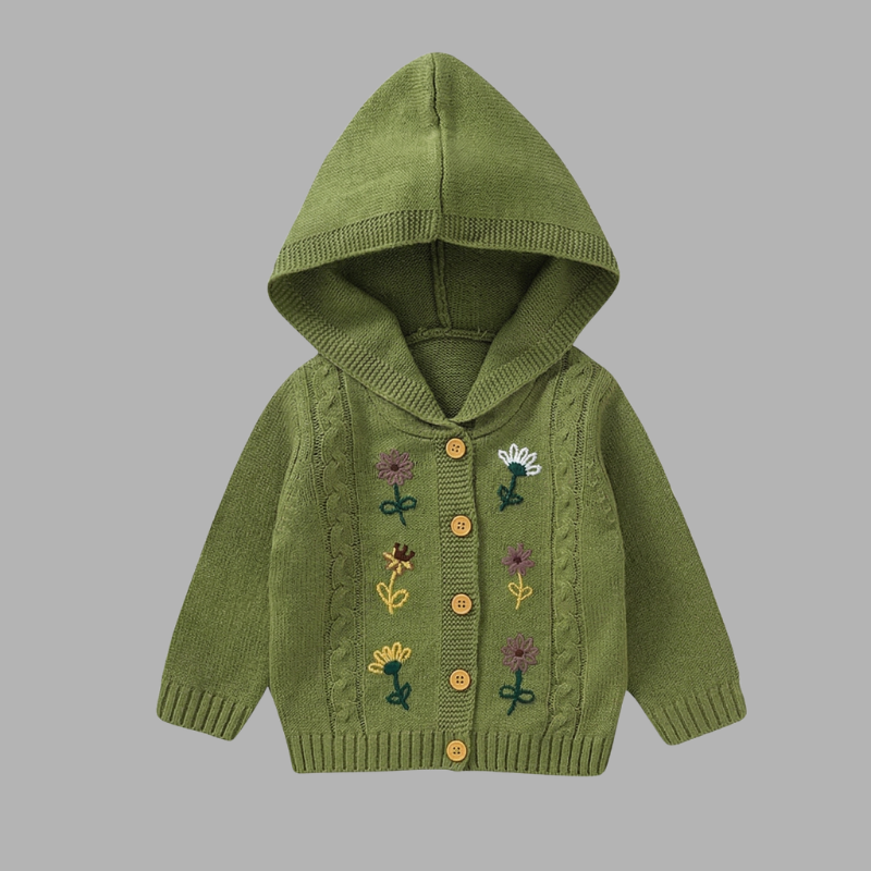 Stylish Baby Girl Coat – Long Sleeve Embroidered Knit Jacket