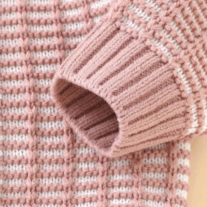 Handcrafted Newborn Knit Sweater – Cozy Striped Pattern Baby Pullover