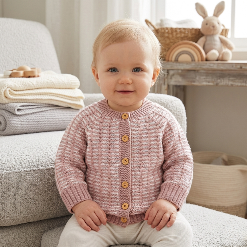 Handcrafted Newborn Knit Sweater – Cozy Striped Pattern Baby Pullover