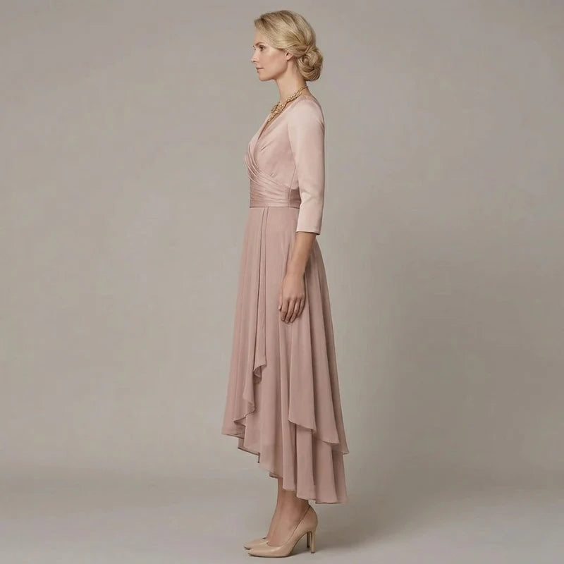 Women's Long Sleeve Wrap Gown Dress – Luxe Satin Finish with Stylish Overlap & Asymmetrical Silhouette