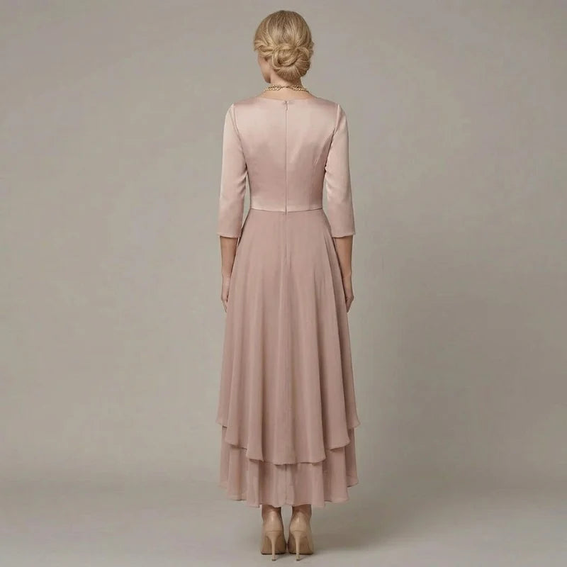 Women's Long Sleeve Wrap Gown Dress – Luxe Satin Finish with Stylish Overlap & Asymmetrical Silhouette