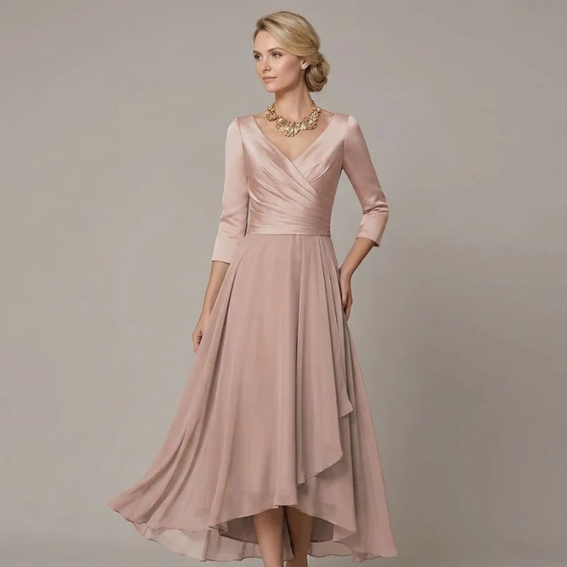 Women's Long Sleeve Wrap Gown Dress – Luxe Satin Finish with Stylish Overlap & Asymmetrical Silhouette