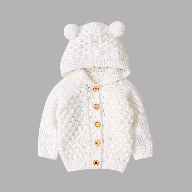 Cozy Newborn Knit Hoodie – Cute Pom Pom Baby Sweater