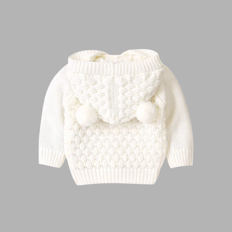 Cozy Newborn Knit Hoodie – Cute Pom Pom Baby Sweater