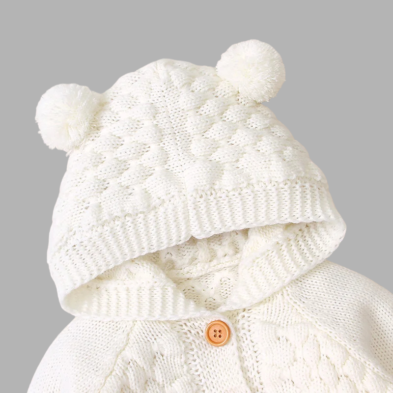 Cozy Newborn Knit Hoodie – Cute Pom Pom Baby Sweater