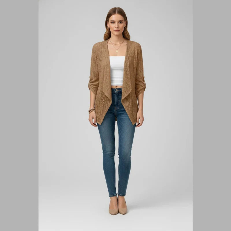Women’s Boho Crochet Knit Cardigan – Lightweight Open Front Cozy Layering Sweater, Casual Chic Everyday Wear Outerwear