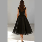 Claire | Modern Party Midi Dress – V-Neck Draped Silhouette Dress