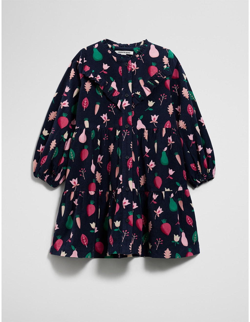 Charming Fruit Print Long Sleeve A-Line Dress