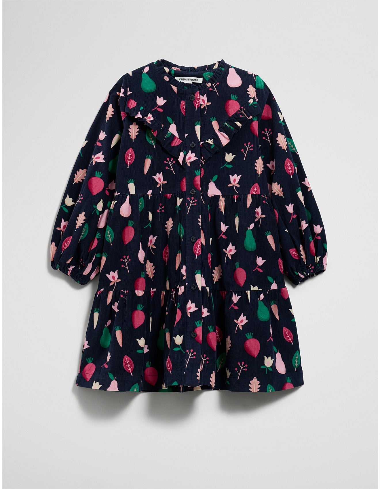 Charming Fruit Print Long Sleeve A-Line Dress