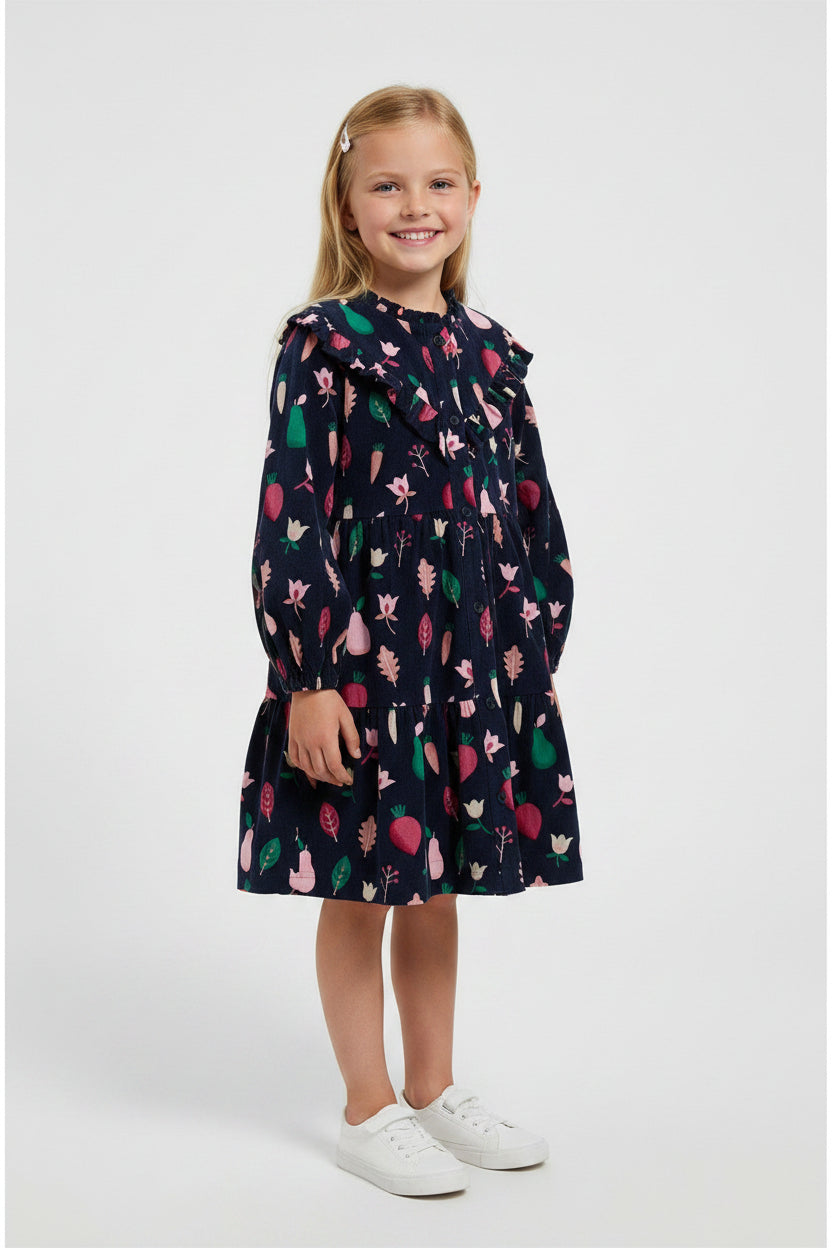 Charming Fruit Print Long Sleeve A-Line Dress
