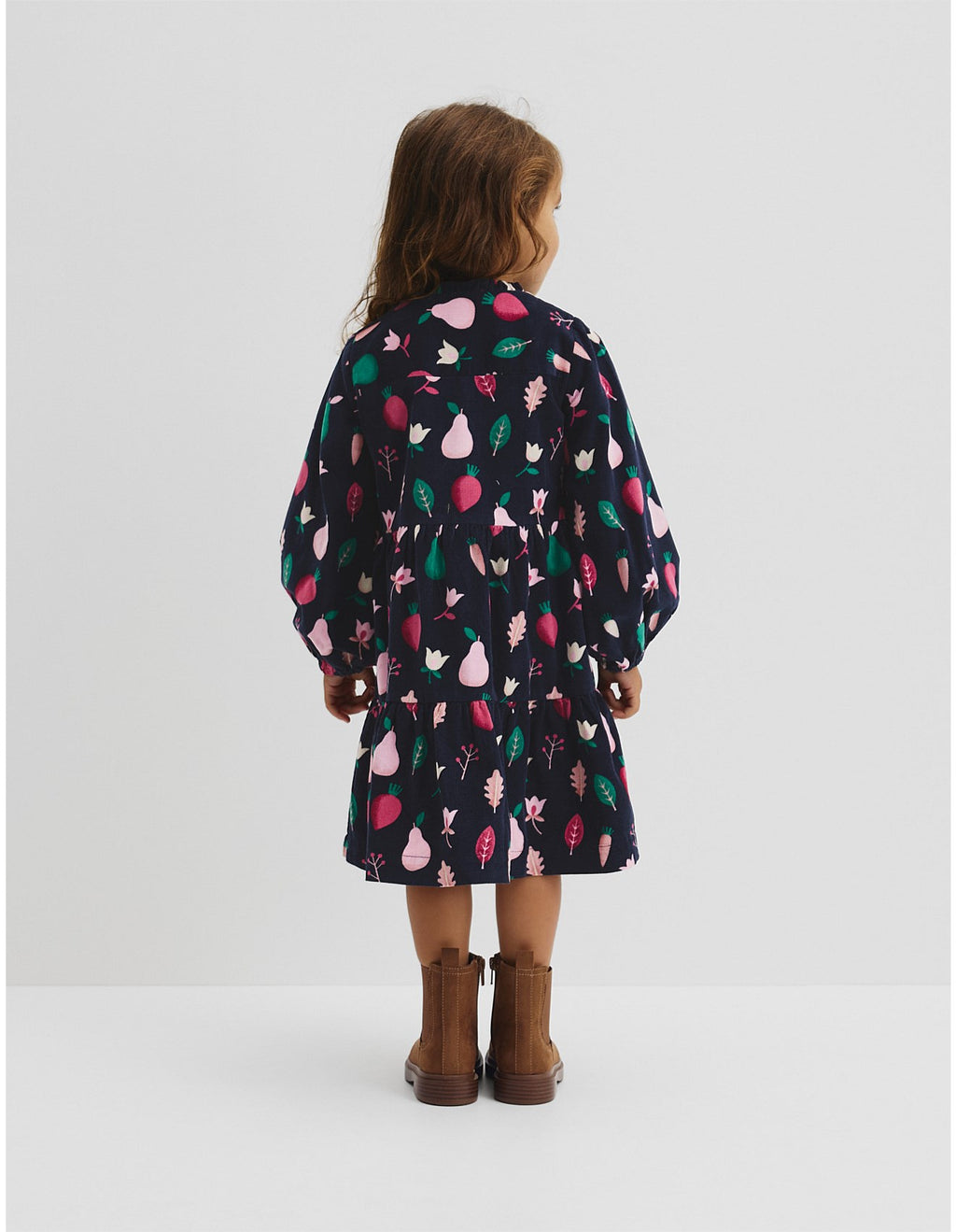 Charming Fruit Print Long Sleeve A-Line Dress