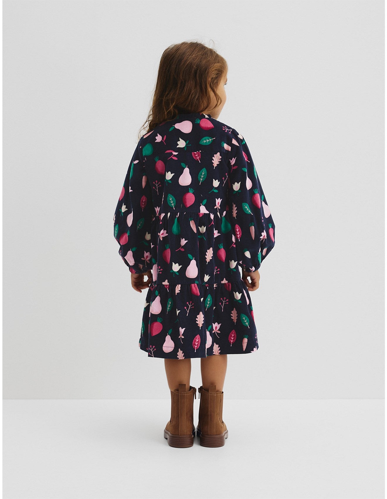 Charming Fruit Print Long Sleeve A-Line Dress