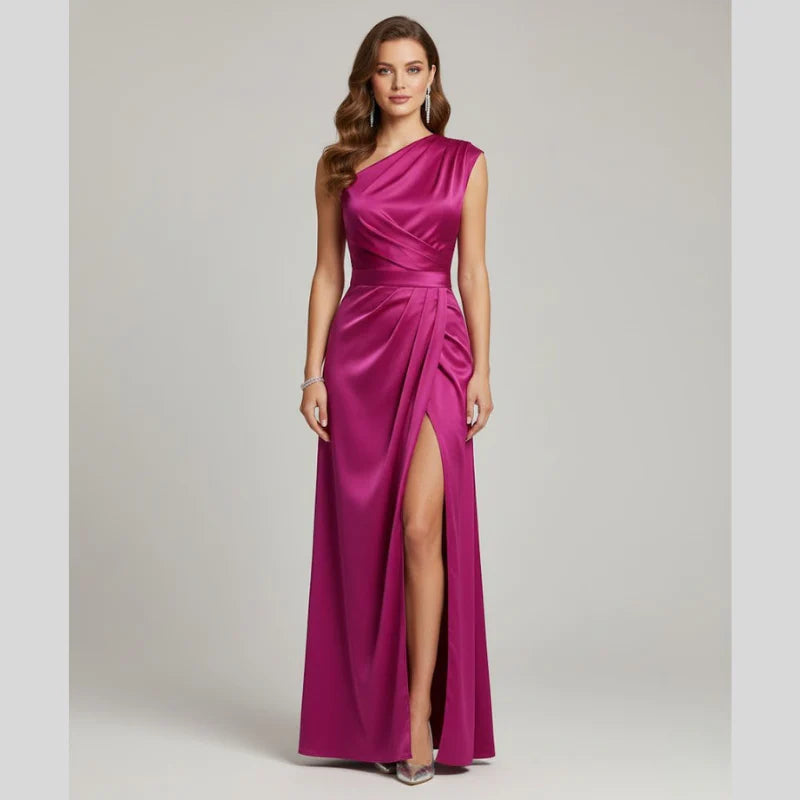 Women’s One-Shoulder Evening Gown – Elegant High-Slit Maxi Dress for Formal Glamour