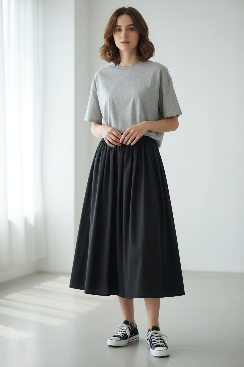 Women’s High-Rise A-Line Midi Skirt – Relaxed Draping Fit for Everyday Comfort