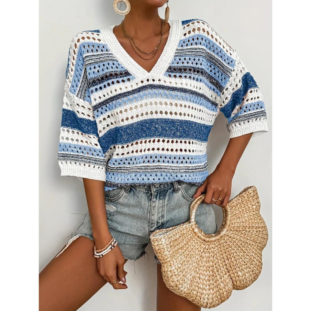 Women’s Oversized Hollow Knit Top – Breathable Relaxed Fit Plus-Size Friendly Sweater Style