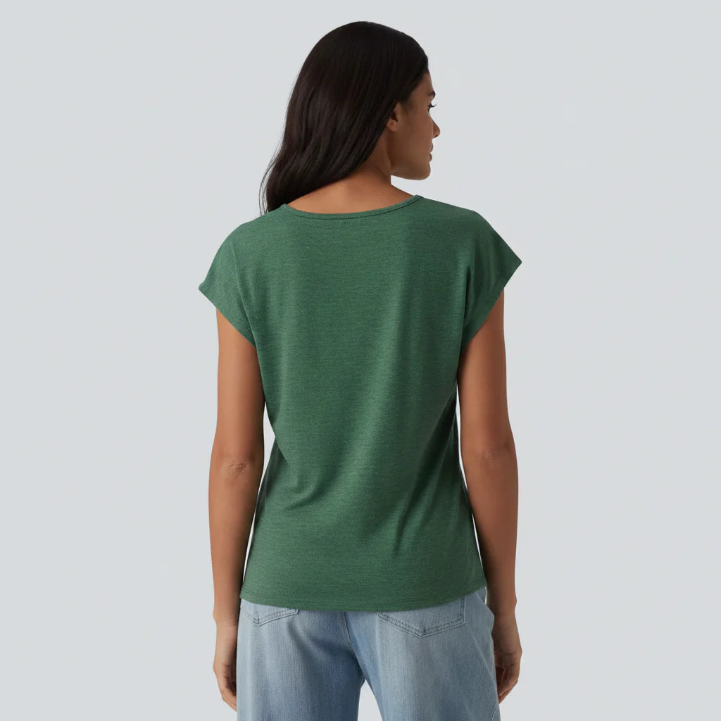 Women's Loose Fit Batwing Sleeve Tee – Breathable Heather V-Neck Casual Comfort Shirt
