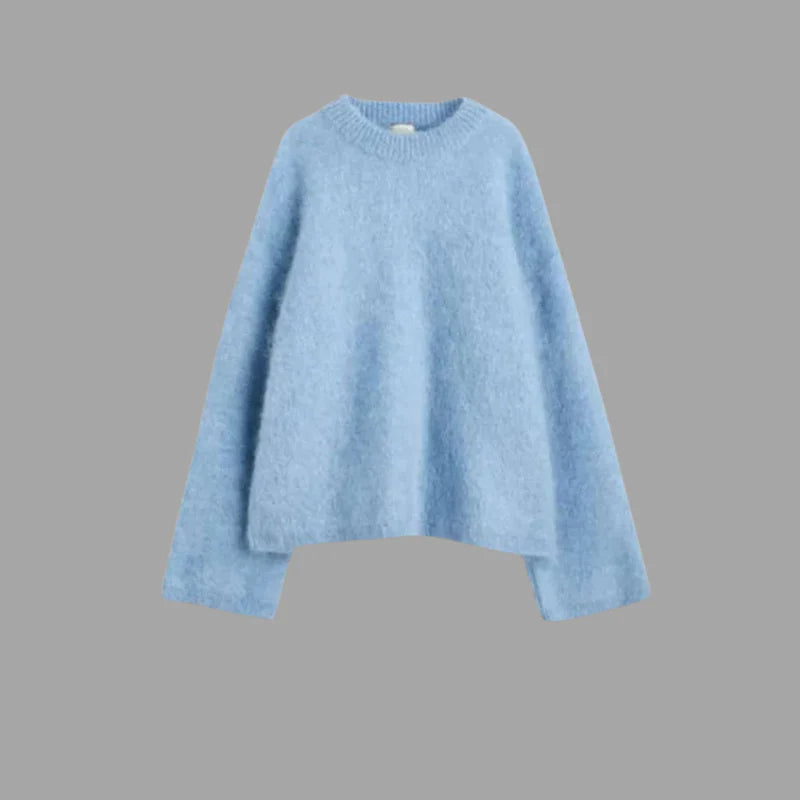 Women’s Soft-Touch Sweater – Relaxed Crew Neck Mohair Blend Pullover