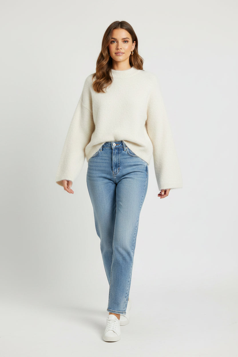 Women’s Soft-Touch Sweater – Relaxed Crew Neck Mohair Blend Pullover