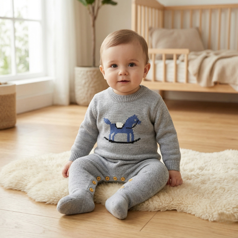 Baby Boy’s Knitted Romper – Cozy & Soft Newborn Outfit
