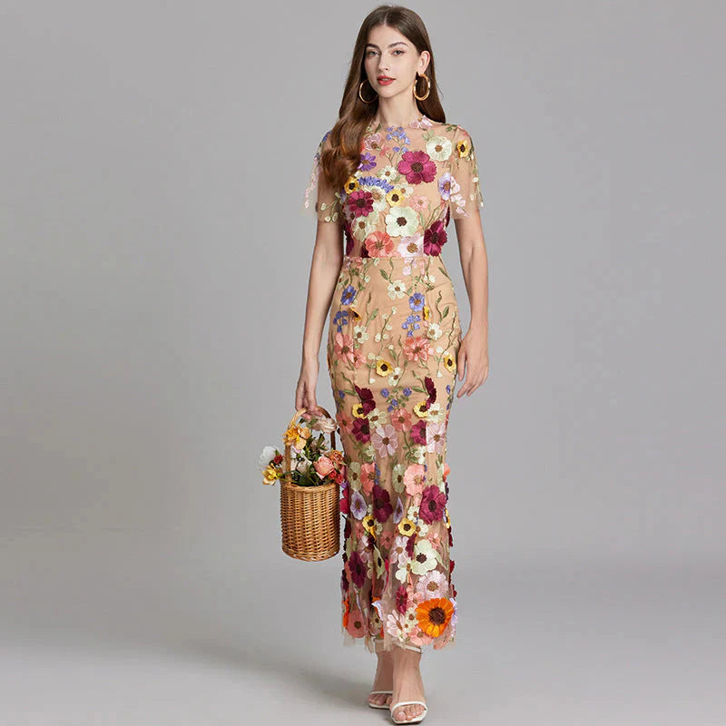 Women's Floral Midi Dress – Romantic Evening Party Outfit for Weddings & Special Events
