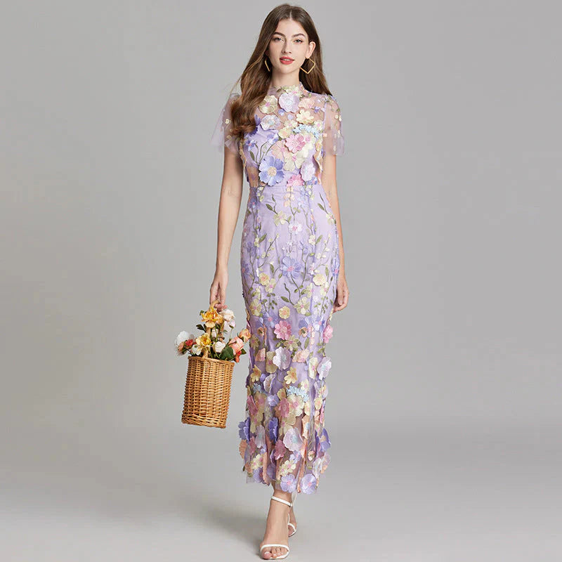 Women's Floral Midi Dress – Romantic Evening Party Outfit for Weddings & Special Events