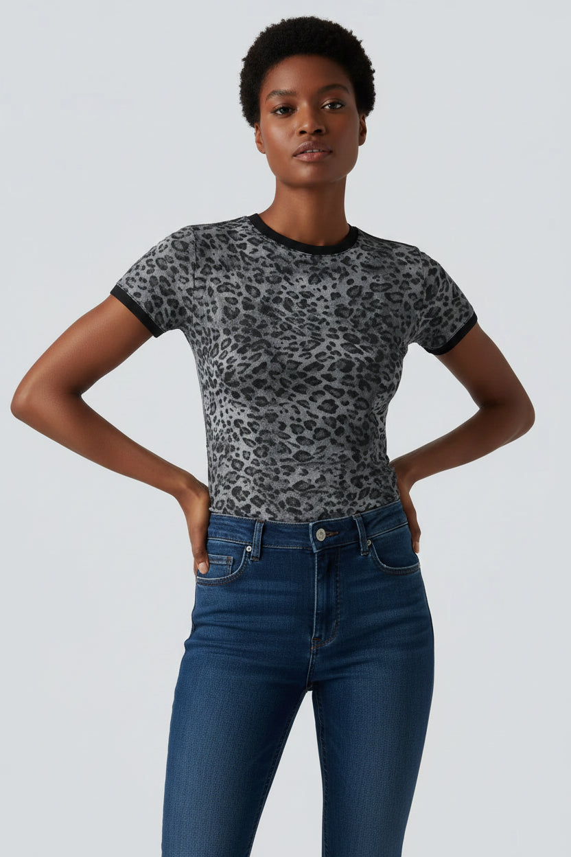 Women's Vintage-Inspired Leopard Print T-Shirt – Short Sleeve Crew Neck Streetwear Top