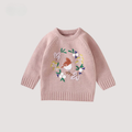 Cute girls sweater - Cozy knitted sweater with embroidered bird